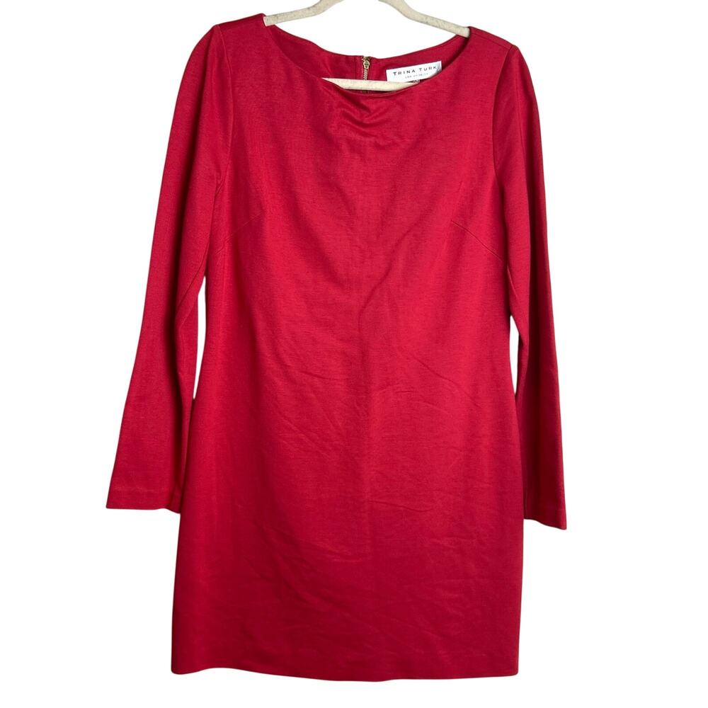 Trina Turk Womens 8 Red Long Sleeve Stretch Sheath Dress Exposed Back Zip NEW
